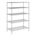 A wireframe of a Regency chrome wire shelving unit with four shelves.