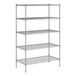 A wireframe of a Regency chrome wire shelving unit with four shelves.