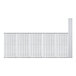 A row of metal shelves with a grid pattern on the bottom.