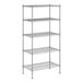 A white wireframe of a Regency metal shelving unit with four shelves.