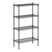 A black metal Regency wire shelving unit with four shelves.