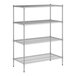 A wireframe of a Regency chrome wire shelving unit with four shelves.