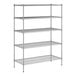 A white wireframe of a Regency metal shelving unit with four shelves.