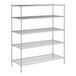 A wireframe of a Regency chrome wire shelving unit with four shelves.