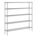 A white wireframe of a Regency chrome wire shelving unit with four shelves.