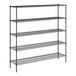 A black metal Regency wire shelving unit with four shelves.