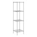 A wireframe metal shelf kit with four shelves.