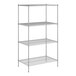 A wireframe of a Regency chrome wire shelf kit with four shelves.