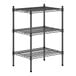 A Regency black metal wire shelving kit with three shelves.