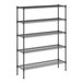 A black metal Regency wire shelving unit with four shelves.