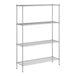 A wireframe of a Regency chrome wire shelf kit with four shelves.