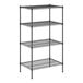 A Regency black wire shelving unit with four shelves.