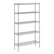 A white wireframe of a Regency chrome wire shelving unit with four shelves.