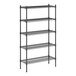 A black metal Regency wire shelving unit with four shelves.