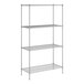 A wireframe of a Regency metal shelving unit with four shelves.