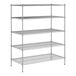 A white wireframe of a Regency metal shelving unit with four shelves.