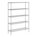 A wireframe of a Regency metal wire shelving unit with four shelves.