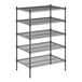 A black metal Regency wire shelving unit with four shelves.