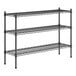 A black metal wire shelving kit with three shelves.