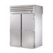 A True stainless steel roll-through heated holding cabinet with two section solid doors.