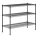 A black metal Regency wire shelving kit with three shelves.