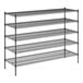 A black wire shelving unit with five shelves.