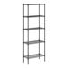 A black metal Regency wire shelving unit with five shelves.