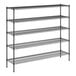 A Regency black wire shelving unit with five shelves.