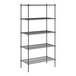 A black metal Regency wire shelving unit with four shelves.