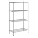 A wireframe of a Regency metal wire shelf kit with three shelves.