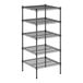 A black metal Regency wire shelving unit with four shelves.