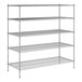 A wireframe of a Regency chrome wire shelving unit with four shelves.