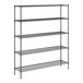 A black metal Regency wire shelving unit with four shelves.