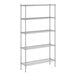 A chrome wire shelving unit with five shelves.