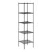 A Regency black metal wire shelving unit with four shelves.