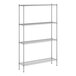 A wireframe of a Regency chrome wire shelving unit with four shelves.