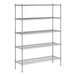 A white wireframe of a Regency metal shelving unit with four shelves.