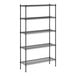 A Regency black wire shelving unit with five shelves.