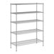 A wireframe of a Regency chrome wire shelving unit with four shelves.