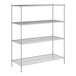 A wireframe of a Regency chrome wire shelving unit with four shelves.