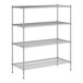 A wireframe of a Regency metal wire shelving unit with four shelves.