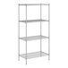 A wireframe of a Regency chrome wire shelving unit with four shelves.