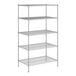 A wireframe of a Regency chrome wire shelving unit with four shelves.