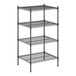 A black metal Regency wire shelving unit with four shelves.