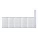 A row of metal wire shelves with black grid panels on a white background.