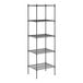 A Regency black metal wire shelving unit with five shelves.