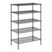 A Regency black wire shelving unit with four shelves.