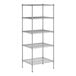 A wireframe of a Regency chrome wire shelving unit with four shelves.