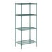 A green wire Regency shelving unit with four shelves.