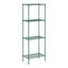 A Regency green wire shelving unit with four shelves.